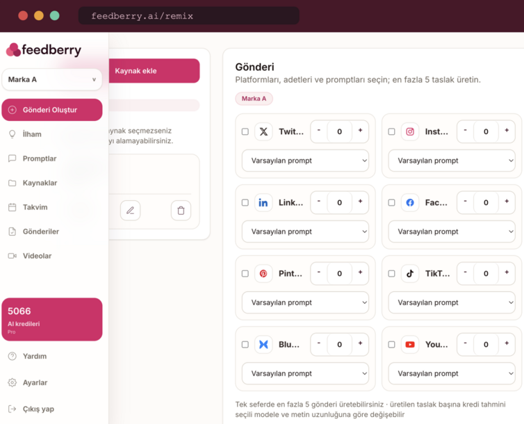 feedberry gönderi oluşturma ekranı