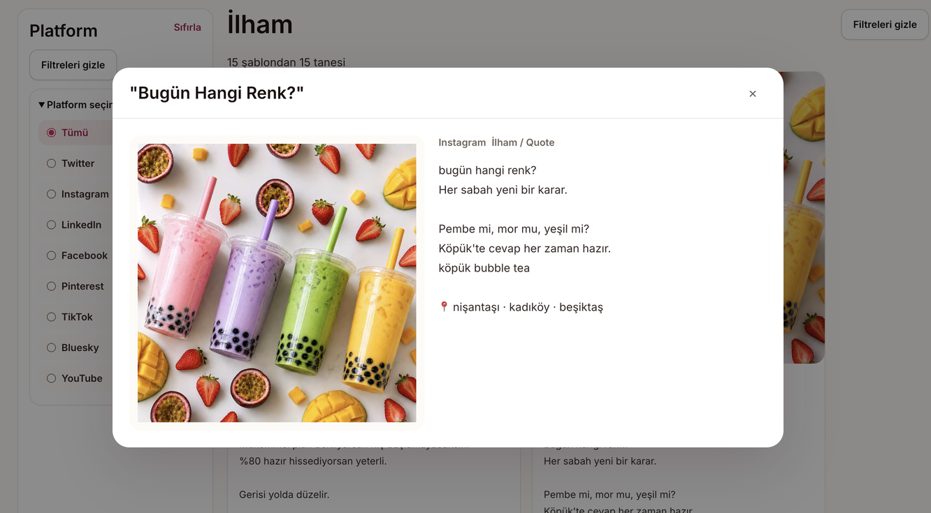 İlham ve remix ekranı